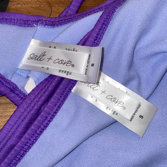 Salt + Cove Jrs' Raised Rib Strappy Bralette high waisted Bikini set, purple XS - Picture 8 of 11